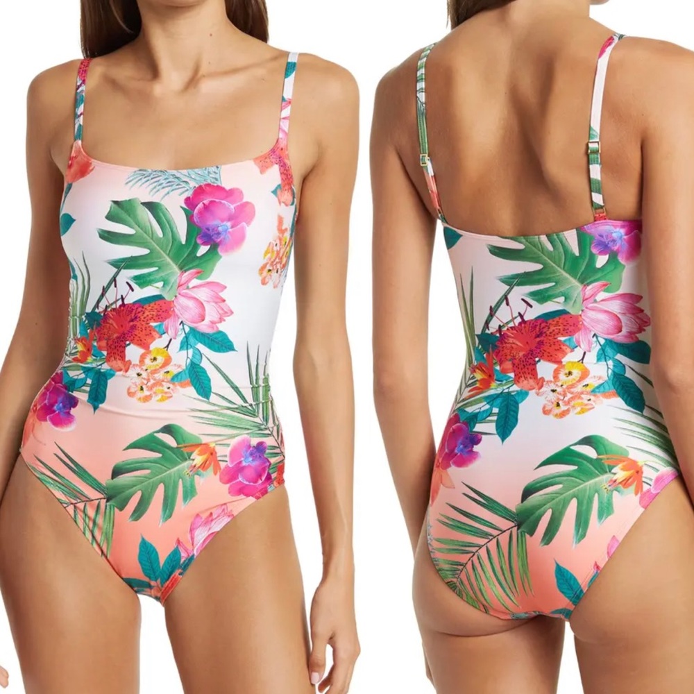 La Blanca Tropical One-Piece Tummy Control Swimsuit Size 8